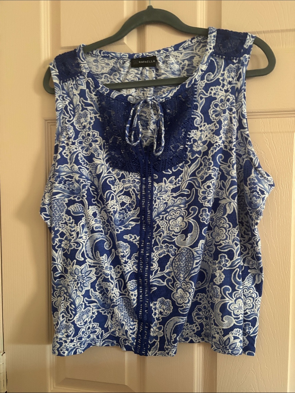 Rafaella Navy and White Floral Tie-Front Sleeveless Camisole